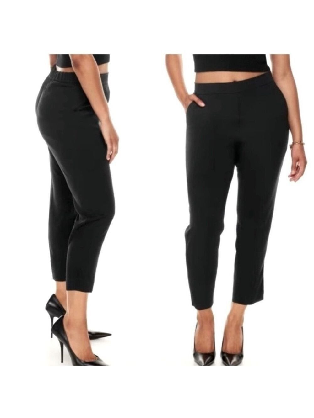 BABATON Aritzia CONAN Cropped Crepe Black Trouser Pants Back Elastic Size 6